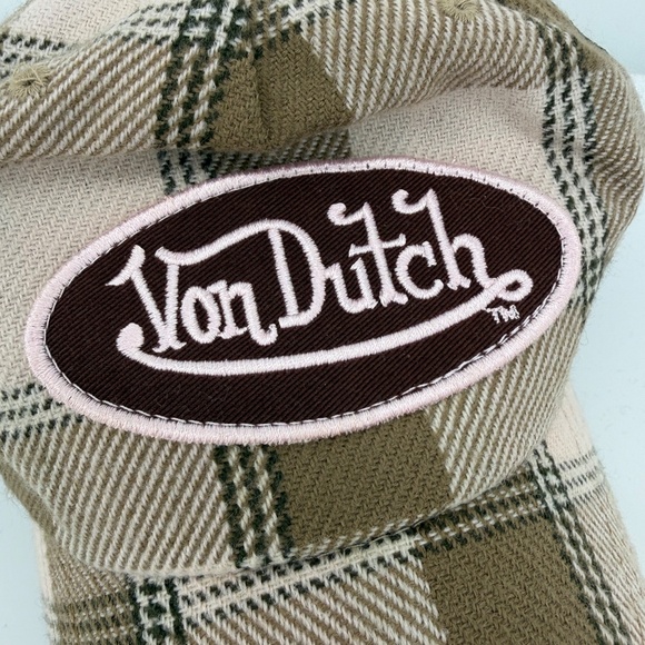 Vintage 2000’s Von Dutch Plaid Pink Brown Hat Y2K Glam Party Trucker Snapback - Picture 3 of 11